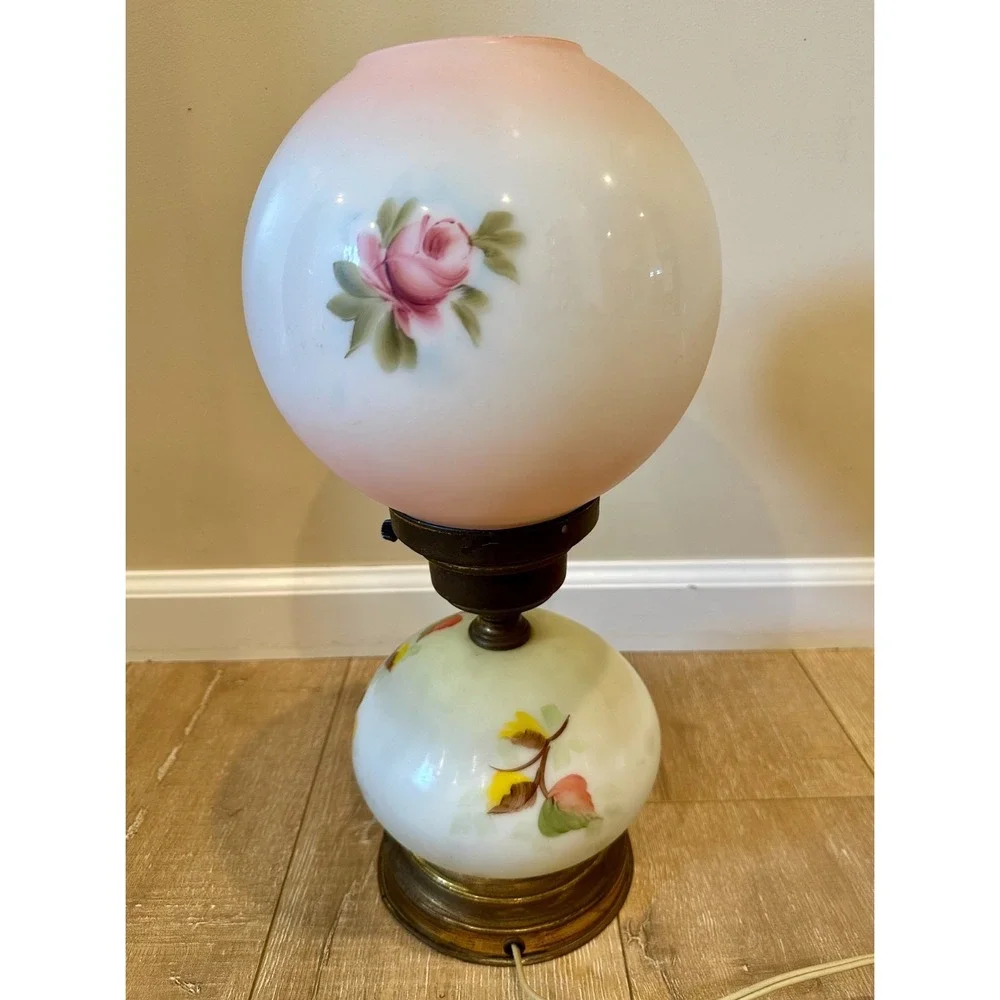Antique Victorian Gone With the Wind Hand Painted Pink & Yellow Flowers WORKING